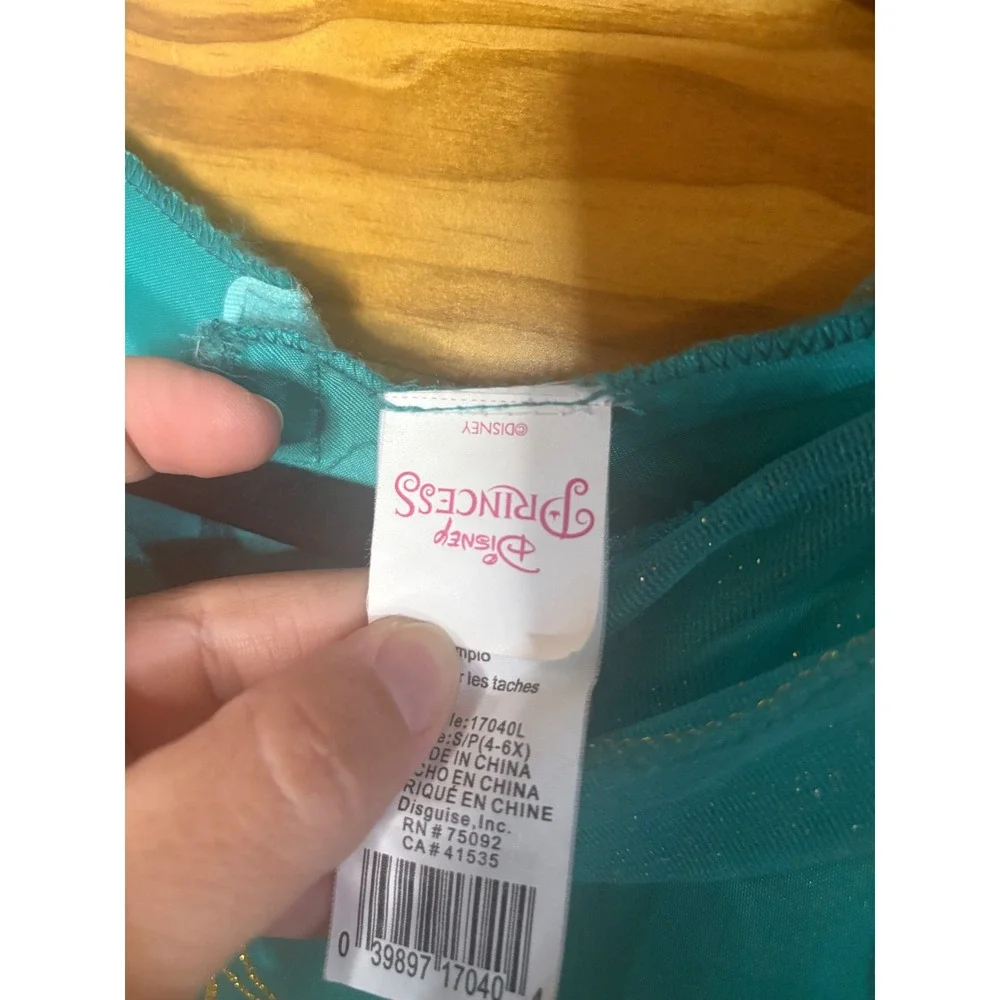 Disney Princess Jasmine Costume Teal Gold Glitter Jumpsuit Girls Size 4-6X